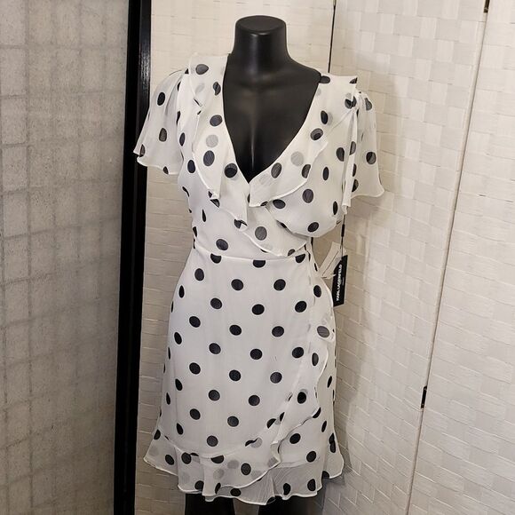 BRAND NEW KARL LAGERFELD PARIS WOMEN'S FAUX WRAP RUFFLE CHIFFON DRESS - Picture 14 of 16